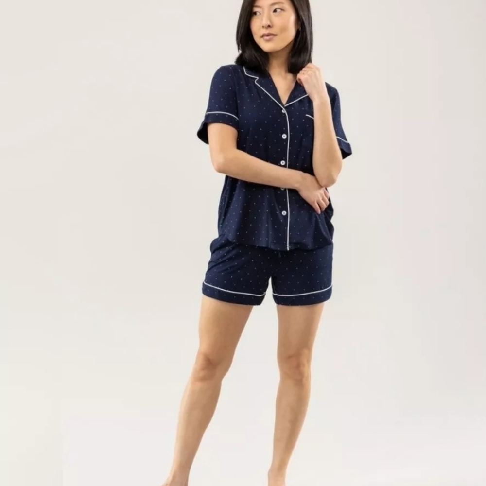 Cozy Earth Blue and white Polka dots made with Bamboo Pajama short set 2X